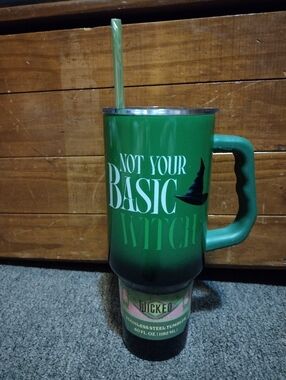 Wicked "Not Your Basic Witch" Green Travel Tumbler with Handle 40 FL OZ